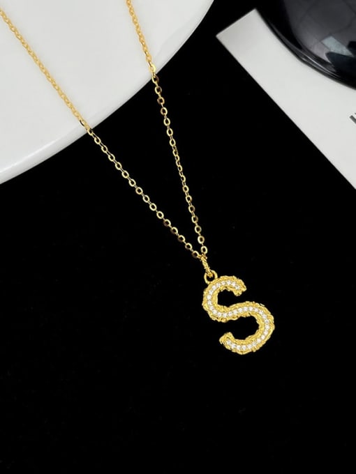 NS997 [ Gold S] 925 Sterling Silver Cubic Zirconia Letter Dainty Necklace